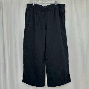 Old Navy Womens Wide Leg Pull On Pants XL Black Gauze Cotton Crinkle Coastal